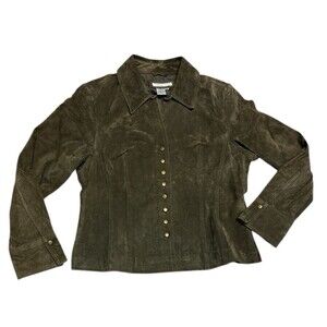 Coldwater Creek Brown Suede Leather Waist Length Jacket Womens Size L